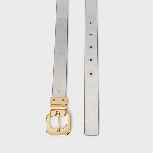 Cinto Fancy Médio Couro Duplo Metalizado Dourado e Prata