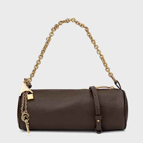 Bolsa Cilindro Ayla Média Couro Marrom Dark Brown