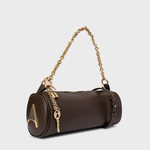 Bolsa Cilindro Ayla Média Couro Marrom Dark Brown