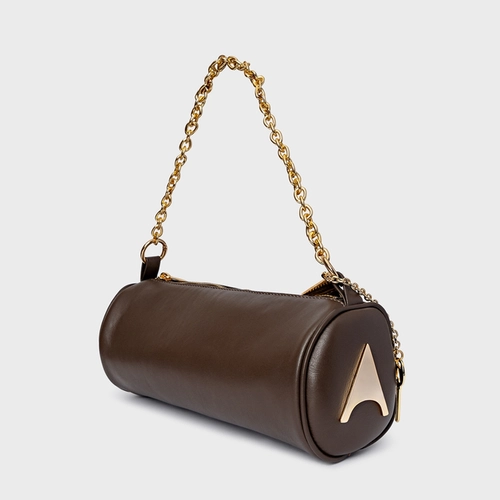 Bolsa Cilindro Ayla Média Couro Marrom Dark Brown