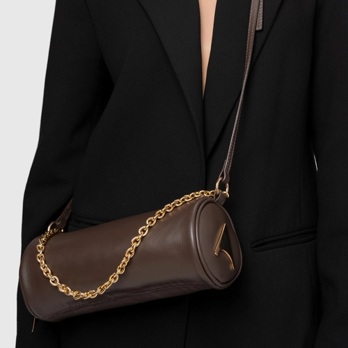 Bolsa Cilindro Ayla Média Couro Marrom Dark Brown