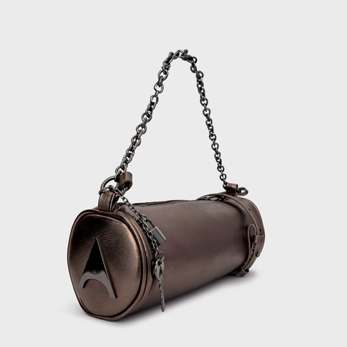 Bolsa Cilindro Ayla Média Couro Metalizado Prata Old