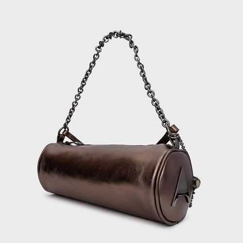Bolsa Cilindro Ayla Média Couro Metalizado Prata Old