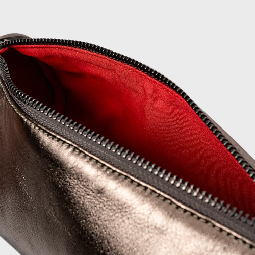 Bolsa Cilindro Ayla Média Couro Metalizado Prata Old