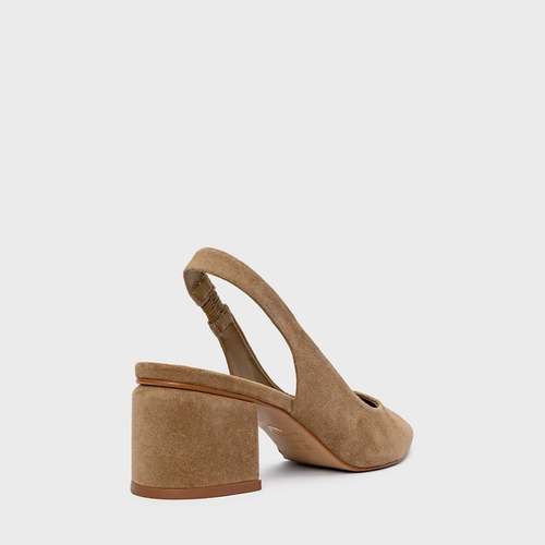 Scarpin Slingback Serena Salto Bloco Couro Suede Bege Almond