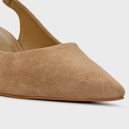 Scarpin Slingback Serena Salto Bloco Couro Suede Bege Almond