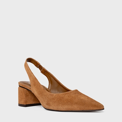 Scarpin Slingback Serena Salto Bloco Couro Suede Marrom Saddle