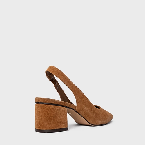 Scarpin Slingback Serena Salto Bloco Couro Suede Marrom Saddle