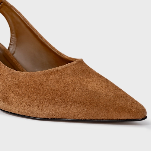 Scarpin Slingback Serena Salto Bloco Couro Suede Marrom Saddle