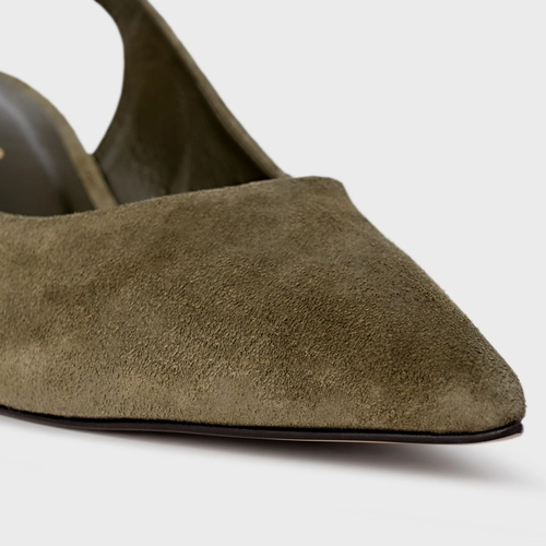 Scarpin Slingback Serena Salto Bloco Couro Suede Verde Army Green