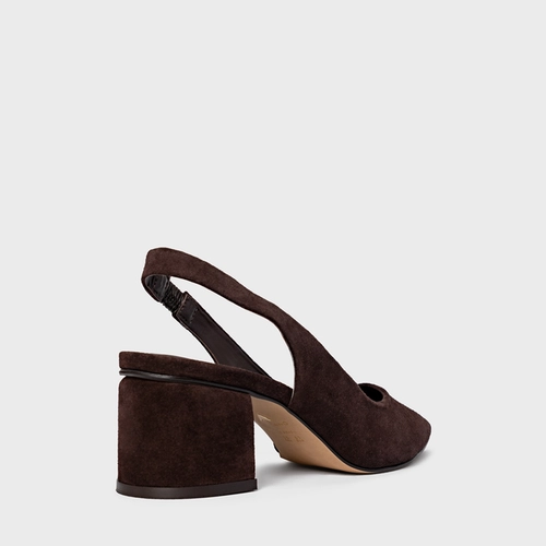 Scarpin Slingback Serena Salto Bloco Couro Suede Marrom Ganache