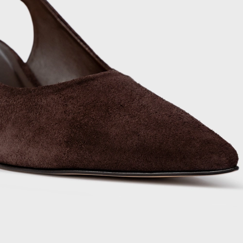 Scarpin Slingback Serena Salto Bloco Couro Suede Marrom Ganache