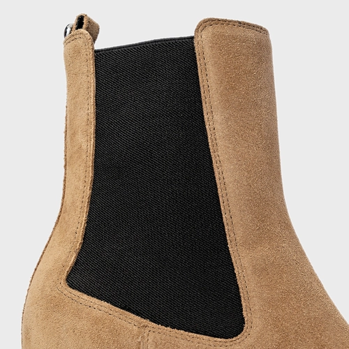 Bota Neutral Salto Bloco Couro Suede Bege Almond