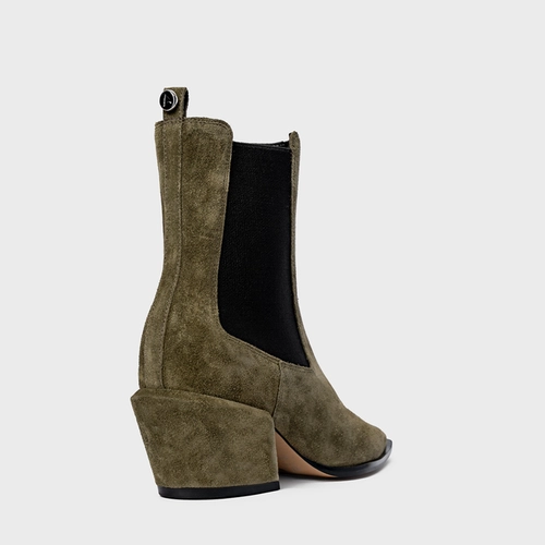 Bota Neutral Salto Bloco Couro Suede Verde Army Green