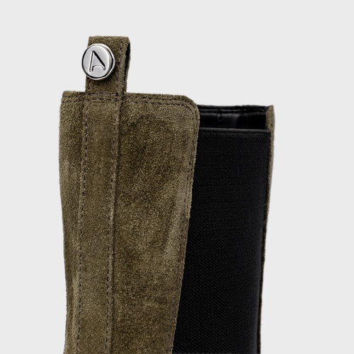 Bota Neutral Salto Bloco Couro Suede Verde Army Green