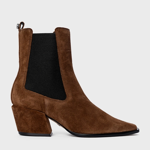 Bota Neutral Salto Bloco Couro Suede Marrom Brownie