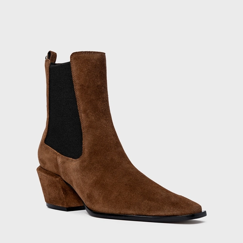 Bota Neutral Salto Bloco Couro Suede Marrom Brownie