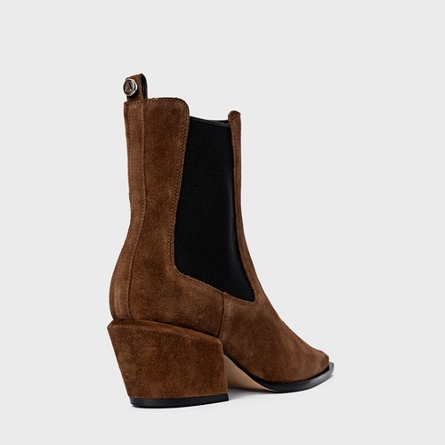 Bota Neutral Salto Bloco Couro Suede Marrom Brownie