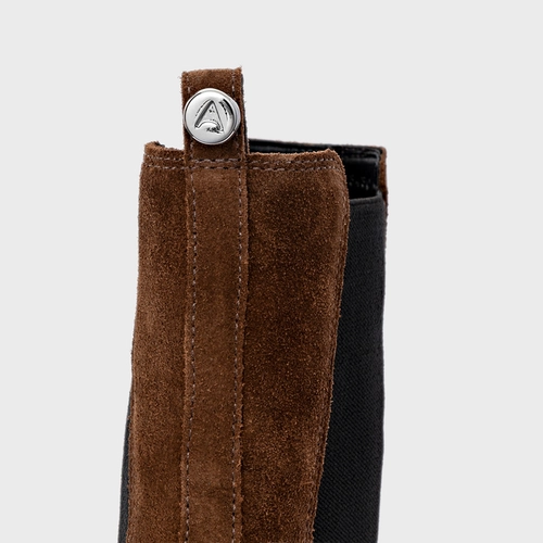 Bota Neutral Salto Bloco Couro Suede Marrom Brownie