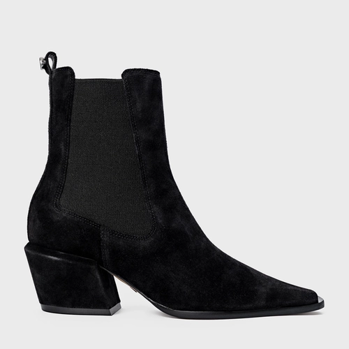 Bota Neutral Salto Bloco Couro Suede Preto