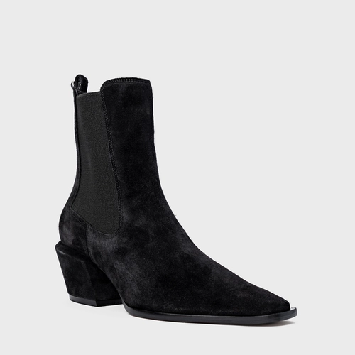 Bota Neutral Salto Bloco Couro Suede Preto