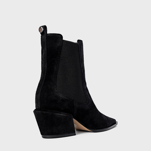 Bota Neutral Salto Bloco Couro Suede Preto