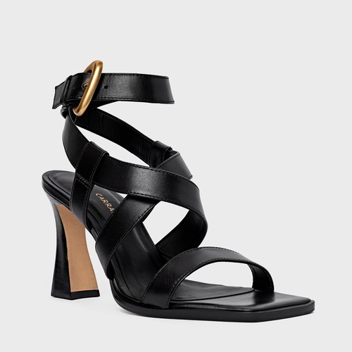 Sandália Tiras Salto Wave Couro Preto