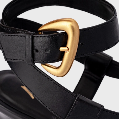 Sandália Tiras Salto Wave Couro Preto