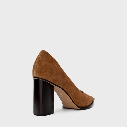 Scarpin Olga Salto Oval Couro Suede Marrom Saddle
