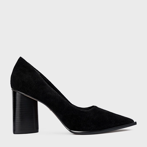 Scarpin Olga Salto Oval Couro Suede Preto