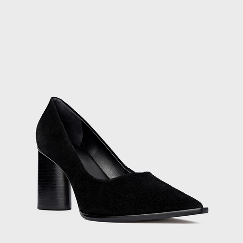 Scarpin Olga Salto Oval Couro Suede Preto