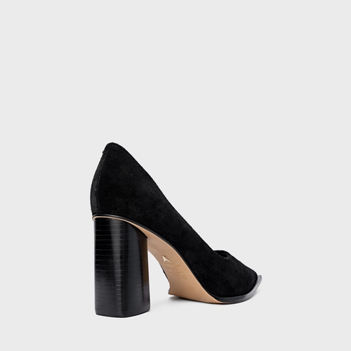 Scarpin Olga Salto Oval Couro Suede Preto