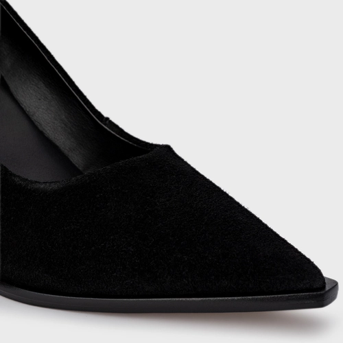 Scarpin Olga Salto Oval Couro Suede Preto