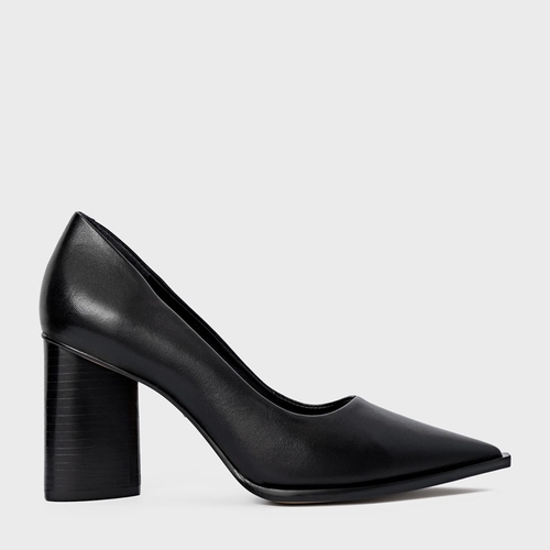 Scarpin Olga Salto Oval Couro Preto