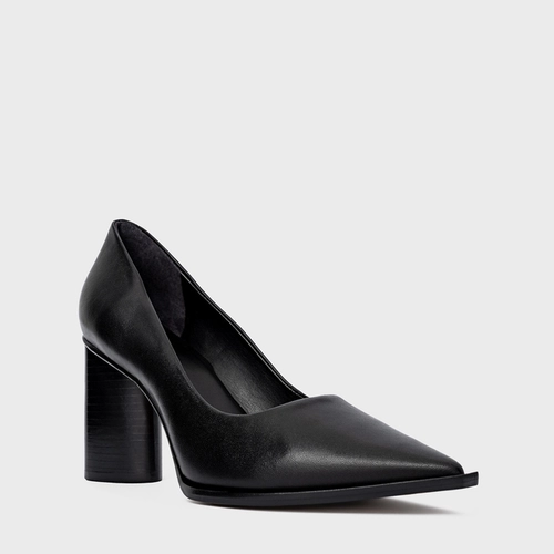 Scarpin Olga Salto Oval Couro Preto