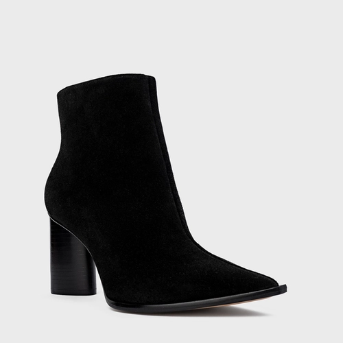 Bota Bico Fino Salto Oval Couro Suede Preto