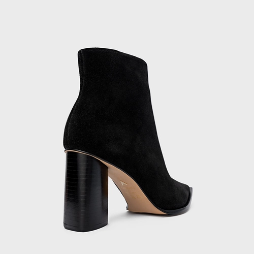 Bota Bico Fino Salto Oval Couro Suede Preto