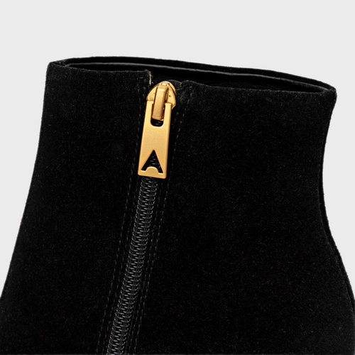 Bota Bico Fino Salto Oval Couro Suede Preto