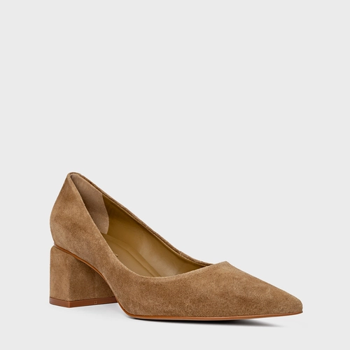 Scarpin Serena Salto Bloco Couro Suede Bege Almond