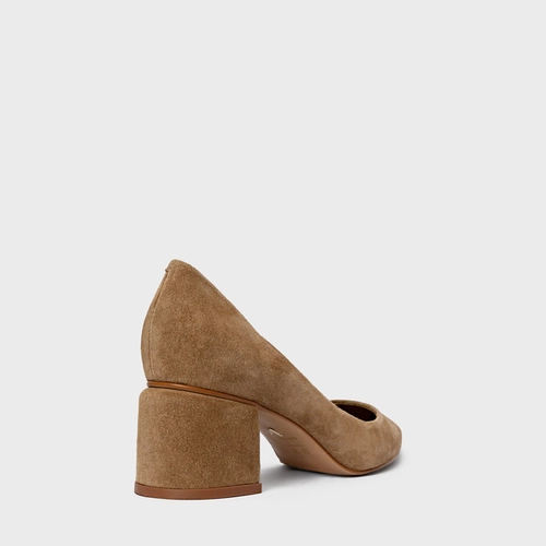 Scarpin Serena Salto Bloco Couro Suede Bege Almond