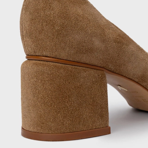 Scarpin Serena Salto Bloco Couro Suede Bege Almond