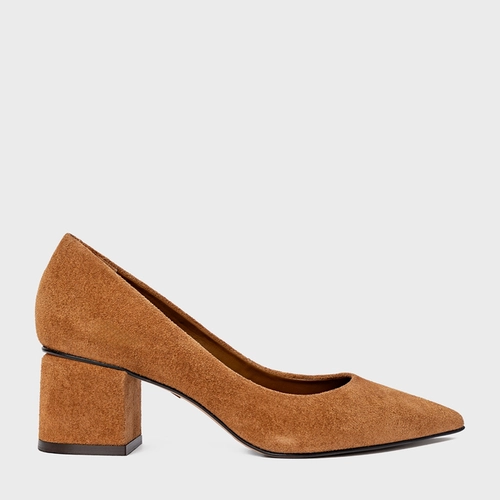 Scarpin Serena Salto Bloco Couro Suede Marrom Saddle