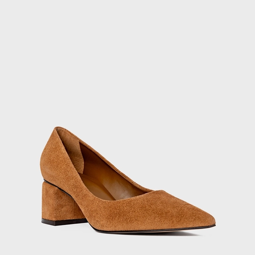 Scarpin Serena Salto Bloco Couro Suede Marrom Saddle