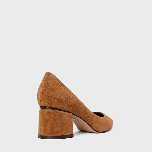 Scarpin Serena Salto Bloco Couro Suede Marrom Saddle