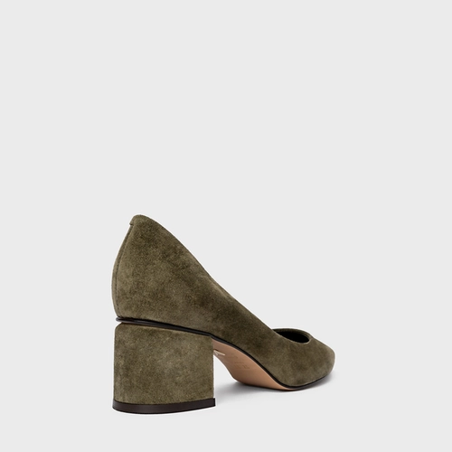 Scarpin Serena Salto Bloco Couro Suede Verde Army Green