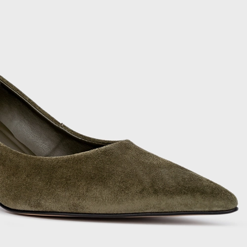 Scarpin Serena Salto Bloco Couro Suede Verde Army Green