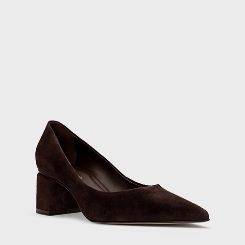 Scarpin Serena Salto Bloco Couro Suede Marrom Ganache