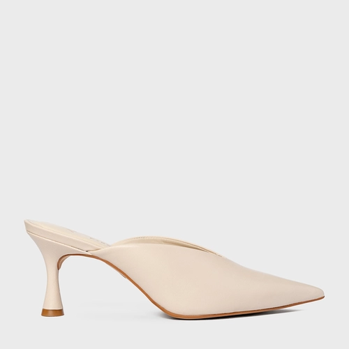 Mule Neutral Salto Fino Couro Off White Cotton