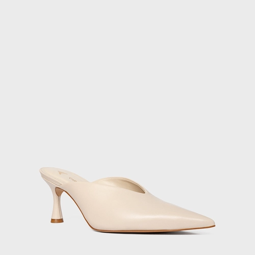 Mule Neutral Salto Fino Couro Off White Cotton