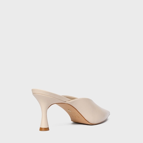 Mule Neutral Salto Fino Couro Off White Cotton